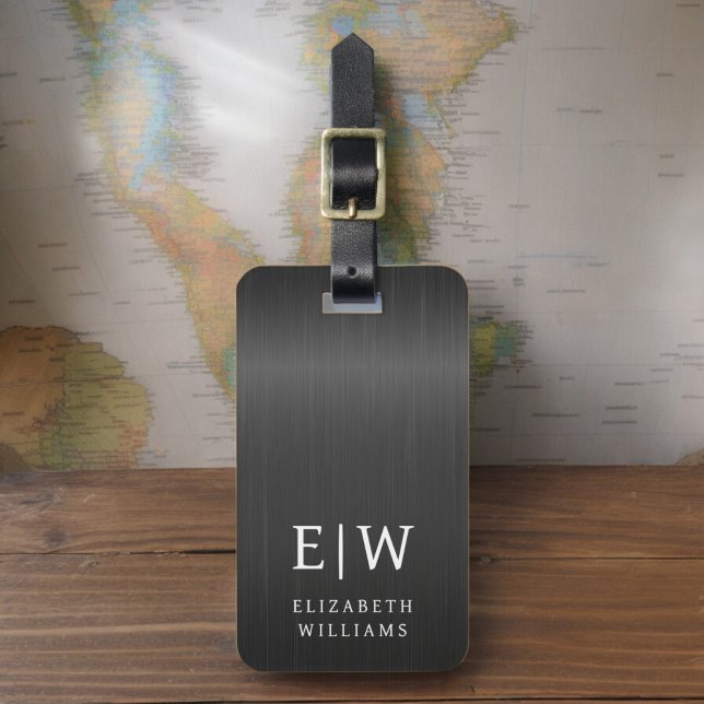 Monogram Black Brushed Metallic Elegant Luggage Tag (Creator Uploaded)