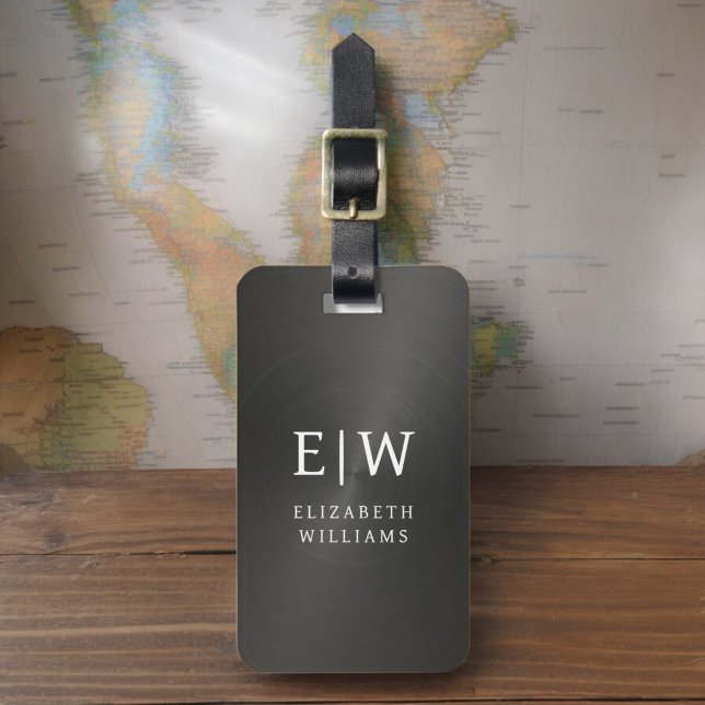 Monogram Black Brushed Metallic Elegant Luggage Tag (Creator Uploaded)