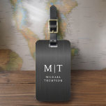 Monogram Black Brushed Metallic Elegant Luggage Tag<br><div class="desc">Elevate your travel experience with our Classic Elegant Modern Minimalist Monogram Luggage Tag. This meticulously designed accessory seamlessly combines timeless elegance with contemporary minimalism, ensuring your luggage stands out with sophistication. Crafted with precision and attention to detail, this luggage tag is more than just a practical item; it's a personalised...</div>