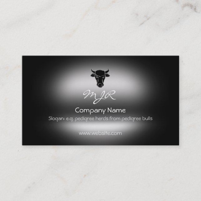 Monogram, Black Bull Head, metallic-effect Business Card (Front)
