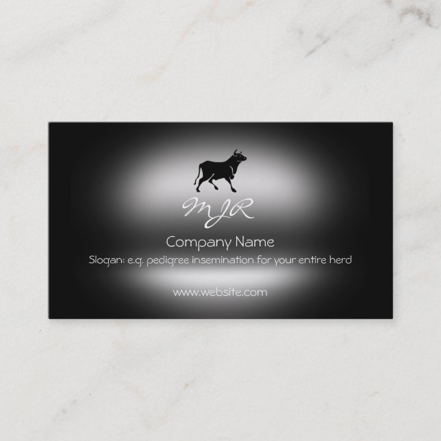Monogram, Black Bull Silhouette, metallic-effect Business Card (Front)