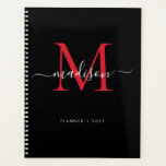 Monogram Black Burgundy Girly Script Name 2021 Planner<br><div class="desc">Modern Monogram Black Burgundy Red Maroon Girly Elegant Stylish Script Name 2021 Planner</div>