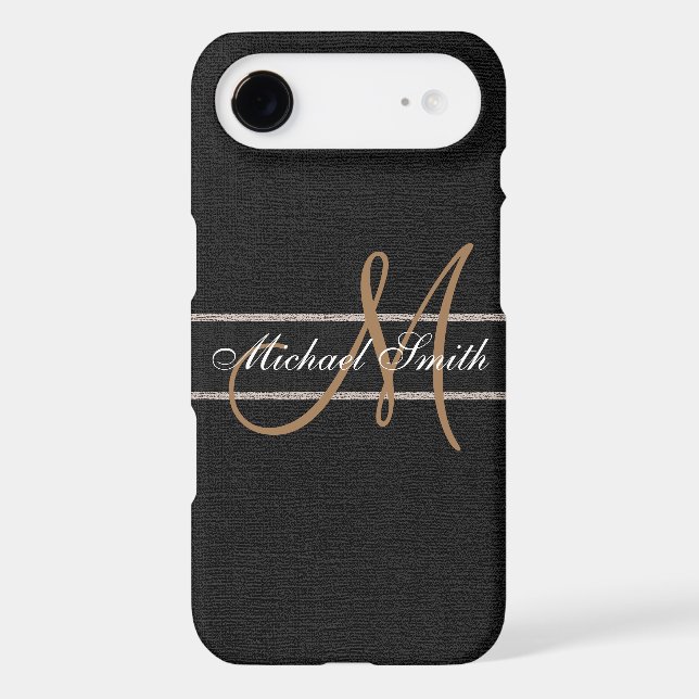 Monogram Black Burlap Linen Rustic Jute Case-Mate iPhone Case (Back)