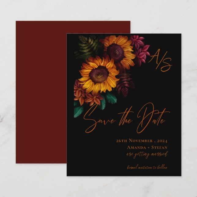 Monogram Black Burnt Orange Wedding Save the Date (Front/Back)
