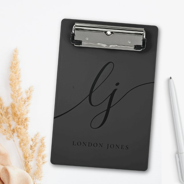 Monogram Black Calligraphy Initials Professional Mini Clipboard (Creator Uploaded)