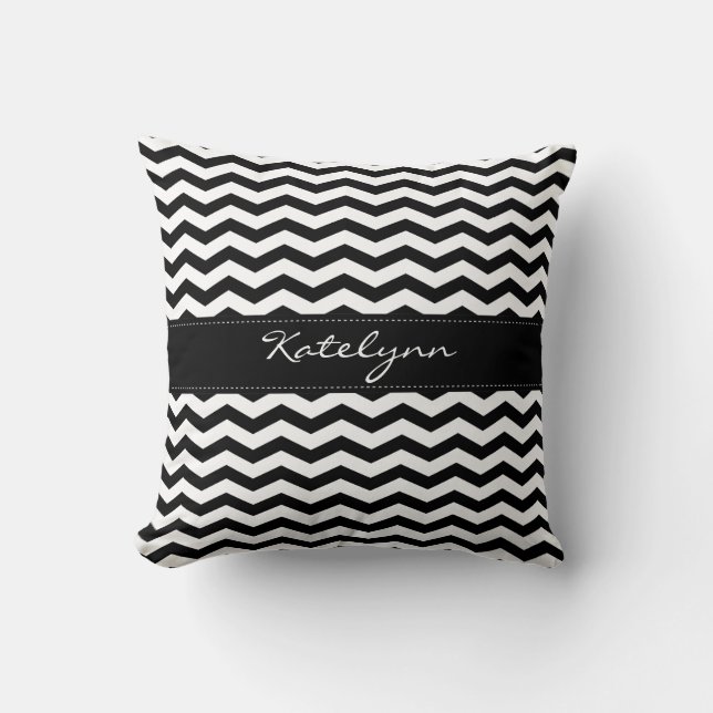 Monogram Black Chevron Zigzag Print Pillows (Front)