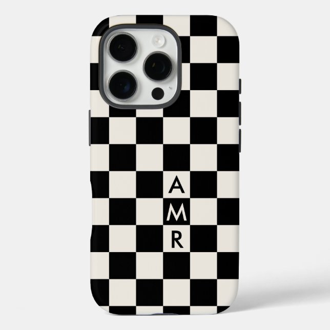 Monogram Black Cream Chequered Pattern Case-Mate iPhone Case (Back)