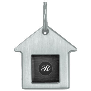 Monogram Black Crocodile Leather Print Pet ID Tag