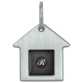 Monogram Black Crocodile Leather Print Pet ID Tag