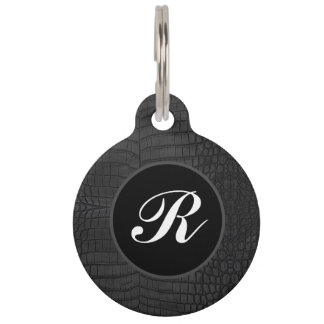 Monogram Black Crocodile Leather Print Pet Tag
