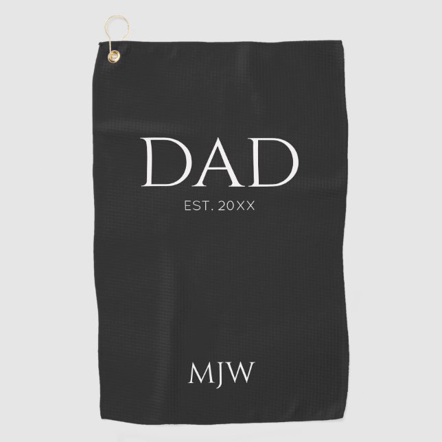 Monogram Black Dad Typography Golf Towel (Front)