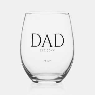 Monogram Black Dad Typography Stemless Wine Glass
