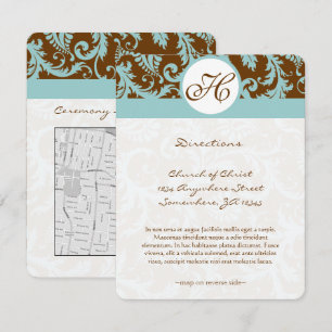 Monogram Black Damask Swirl Wedding Direction Card