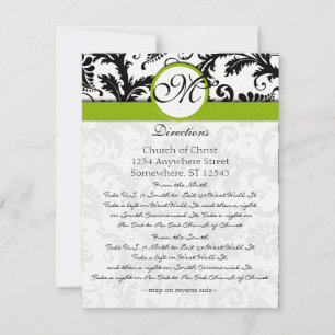 Monogram Black Damask Swirl Wedding Direction Card