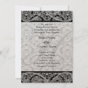 Monogram Black Damask Wedding Invitation