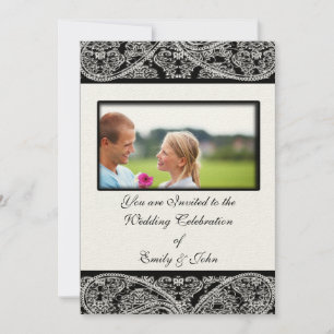 Monogram Black Damask Wedding Invitation  Photo