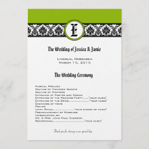 Monogram Black Damask Wedding Program