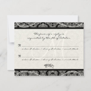 Monogram Black Damask Wedding Response RSVP