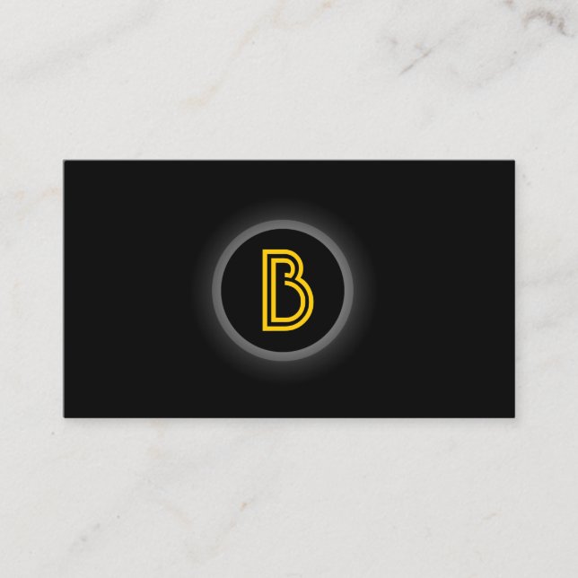 Monogram Black Dot Dark Business Card (Front)