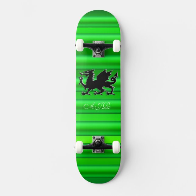 Monogram, Black Dragon on green metallic-effect Skateboard (Front)
