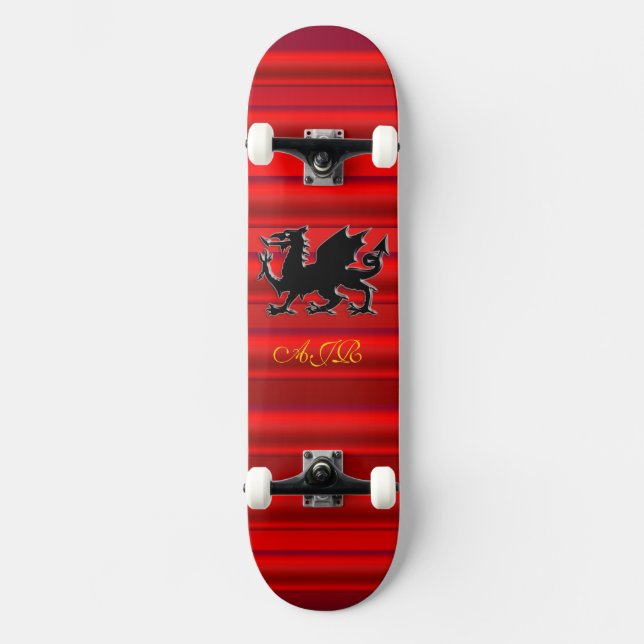 Monogram, Black Dragon on red metallic-effect Skateboard (Front)