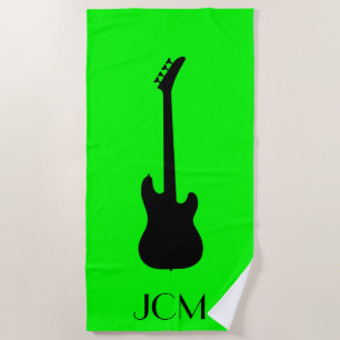 Monogram Black Electric Bass Guitar / Lime Green Beach Towel