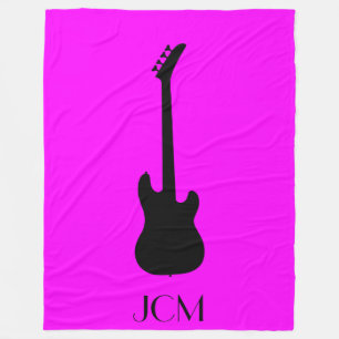Monogram Black Electric Bass Guitar on Pink Fleece Blanket