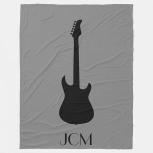 Monogram Black Electric Guitar on Medium Grey Fleece Blanket