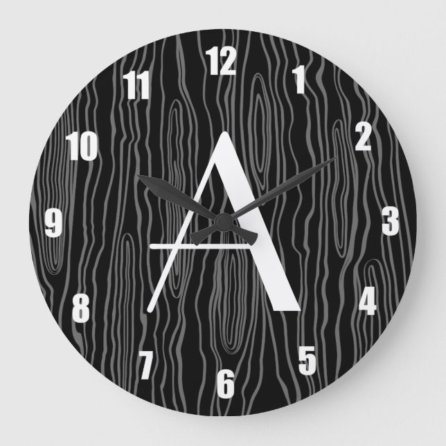 Monogram black faux bois large clock (Front)