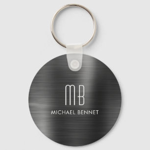 Monogram Black Faux Brushed Metal Keychain