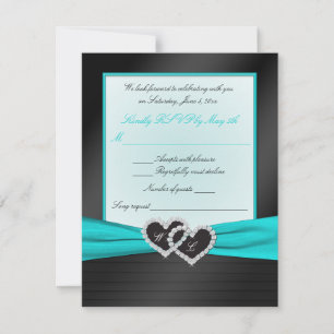 Monogram Black FAUX Satin Pleats with Aqua RSVP