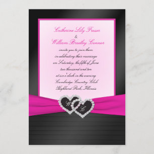 Monogram Black FAUX Satin Pleats with Pink Invite
