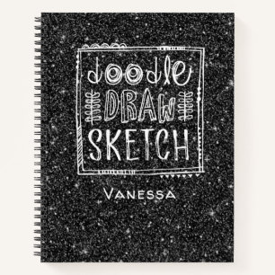 Monogram Black Glitter Artist Sketchbook Notebook