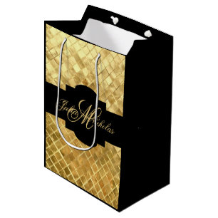 Monogram Black & Gold 50th Anniversary Medium Gift Bag