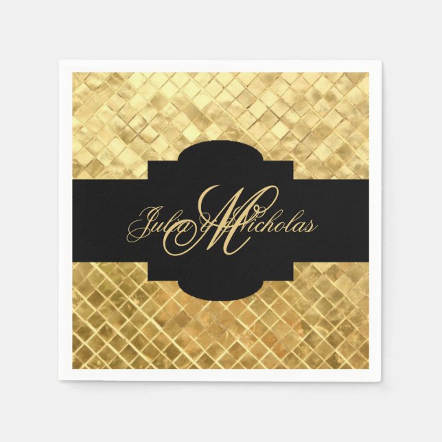 Monogram Black & Gold 50th Anniversary Napkins (Front)