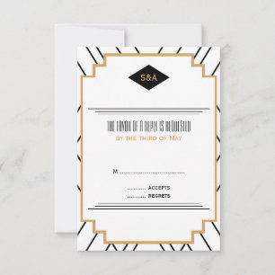 Monogram Black, Gold and White Art Deco RSVP