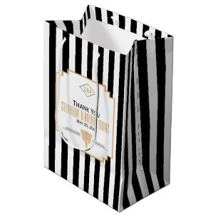 Monogram Black, Gold and White Art Deco Wedding Medium Gift Bag