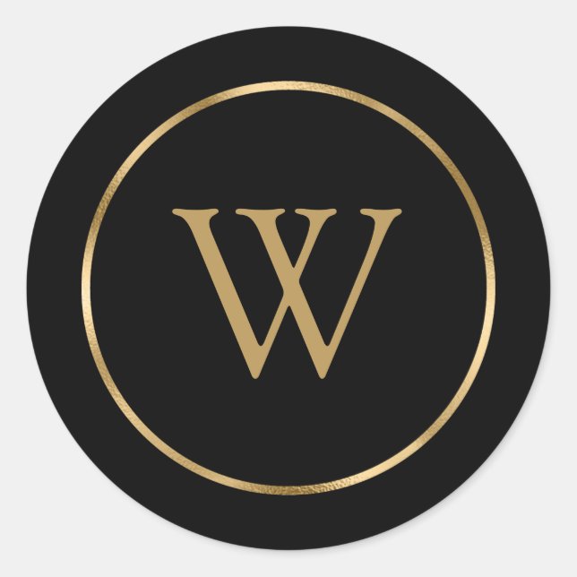 Monogram Black Gold Business Classic Round Sticker (Front)