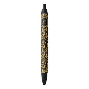 Monogram Black Gold Classy Elegant Pattern Black Ink Pen