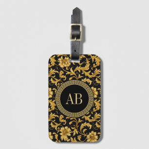 Monogram Black Gold Classy Elegant Pattern Luggage Tag
