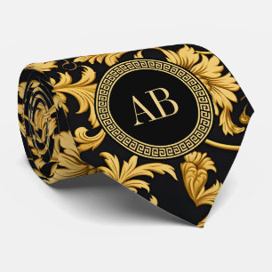 Monogram Black Gold Classy Elegant Pattern Tie