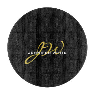 Monogram Black Gold Colour Plain Modern Own Name Cutting Board