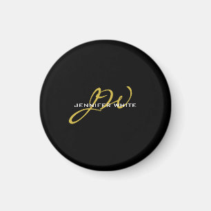 Monogram Black Gold Colour Plain Modern Own Name Magnet