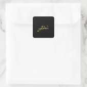 Monogram Black Gold Colour Plain Modern Own Name Square Sticker (Bag)