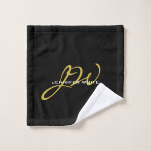 Monogram Black Gold Colour Plain Modern Own Name Wash Cloth