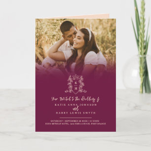 Monogram black gold crown wedding meal option RSVP Invitation