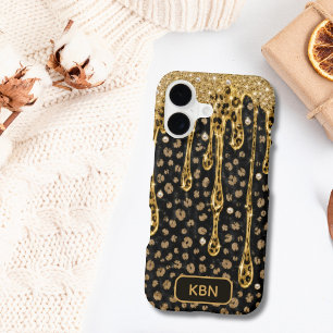 Monogram Black Gold Dripping Glitter Glam Bling