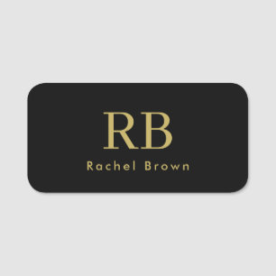 Monogram Black GOld Elegant Modern Minimalist Name Tag