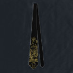 Monogram Black Gold Floral Hand Drawn Line Art Tie<br><div class="desc">Personalized men neck tie with monogram initial letters and my unique artistic retro vintage vibe floral design. Original hand drawn line art nature botanical flowers pattern composition in elegant gold color contrasting beautifully with the manly timeless neutral monochromatic black background. Elegant stylish suit accessory for you or as a custom...</div>