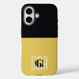 Monogram Black & Gold Girly Pretty Initial  iPhone 16 Case
